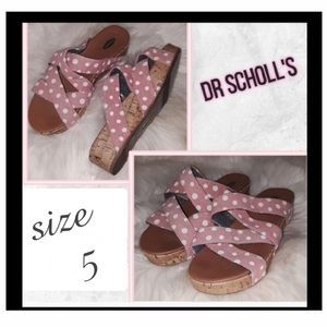 Dr Scholl's Cork Sandals Pink with White Polka Dots - Size 5 - EUC